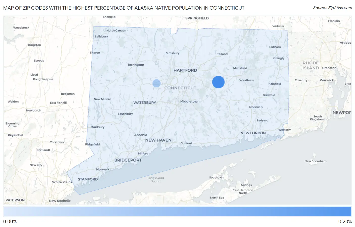 Zip Codes with the Highest Percentage of Alaska Native Population in Connecticut Map