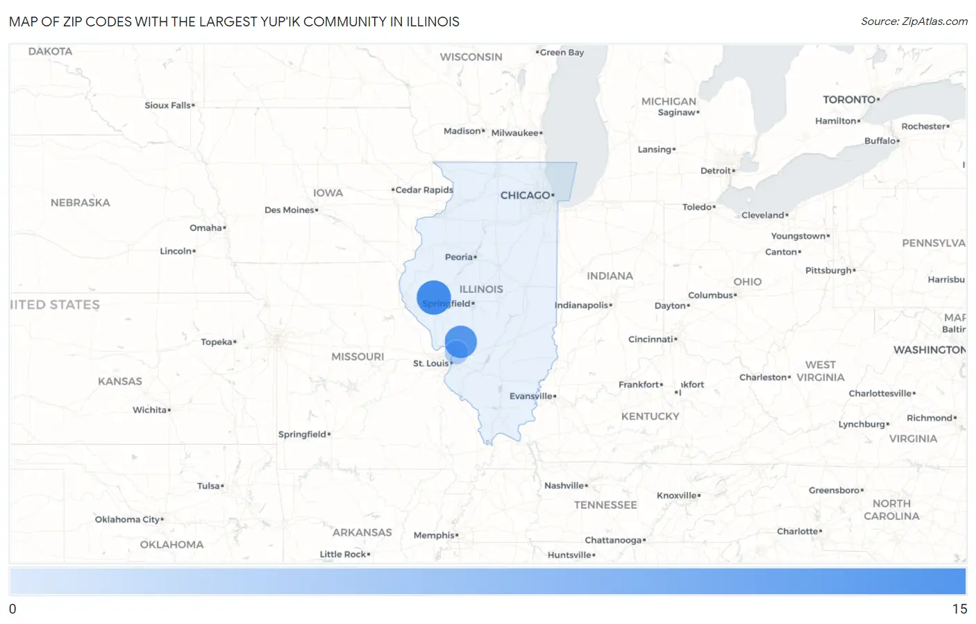 Zip Codes with the Largest Yup'ik Community in Illinois Map