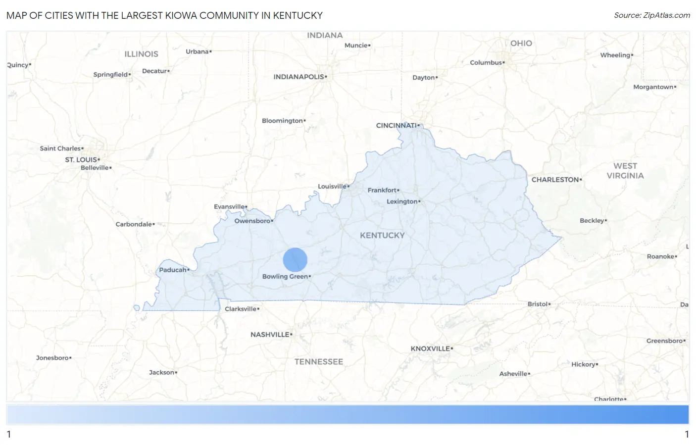 Cities with the Largest Kiowa Community in Kentucky Map