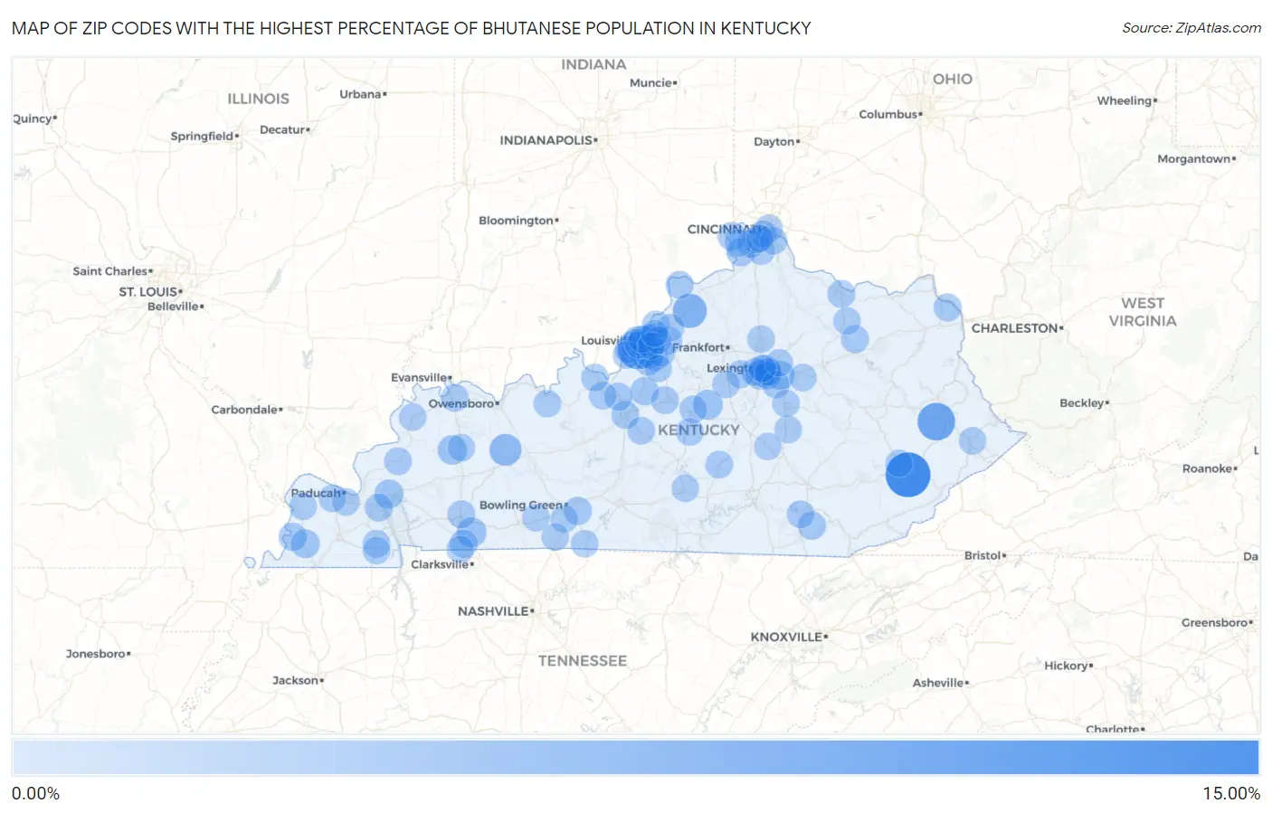 Zip Codes with the Highest Percentage of Bhutanese Population in Kentucky Map