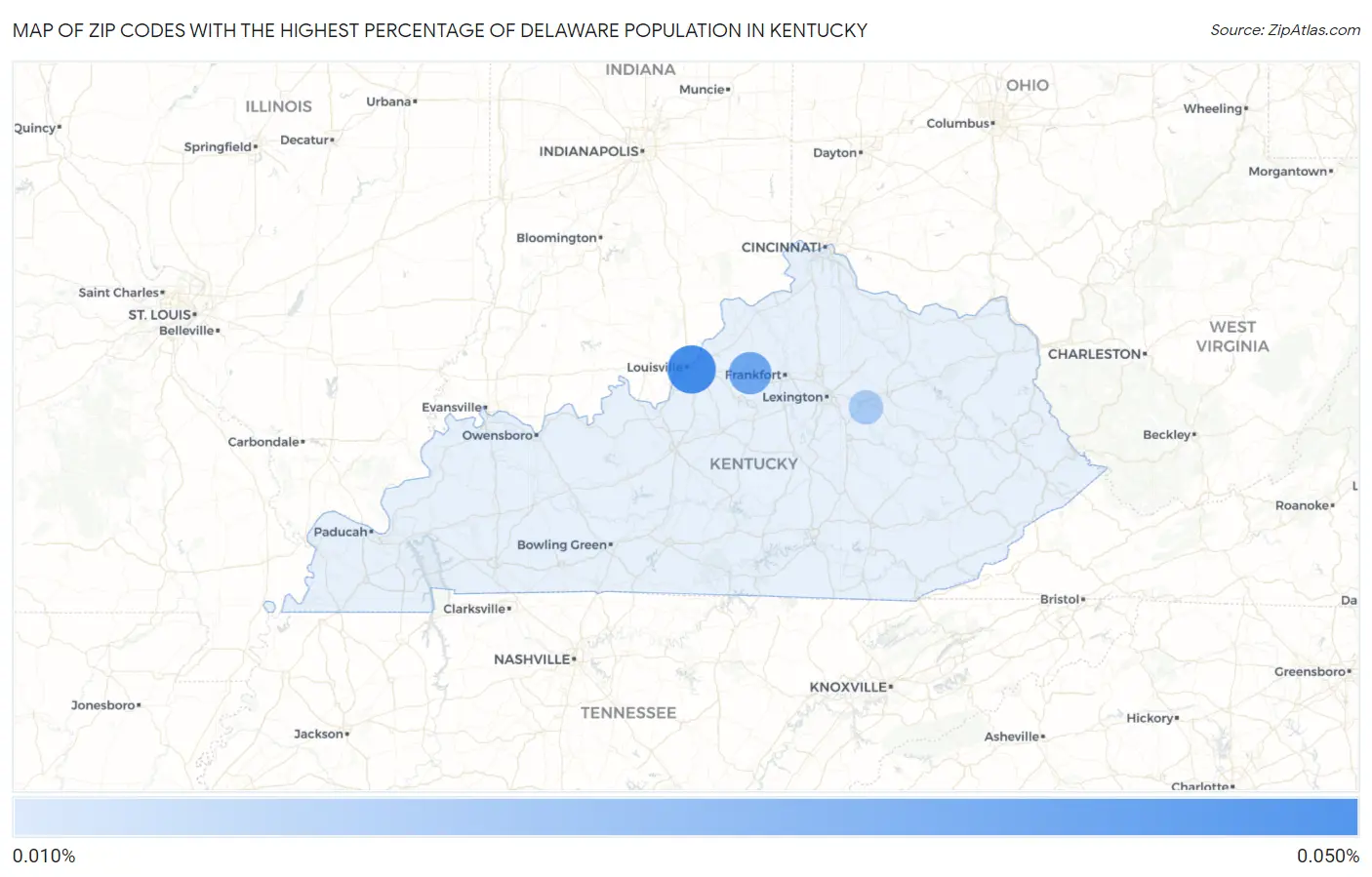 Zip Codes with the Highest Percentage of Delaware Population in Kentucky Map