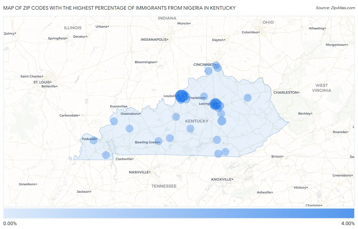 Zip Codes with the Highest Percentage of Immigrants from Nigeria in Kentucky Map