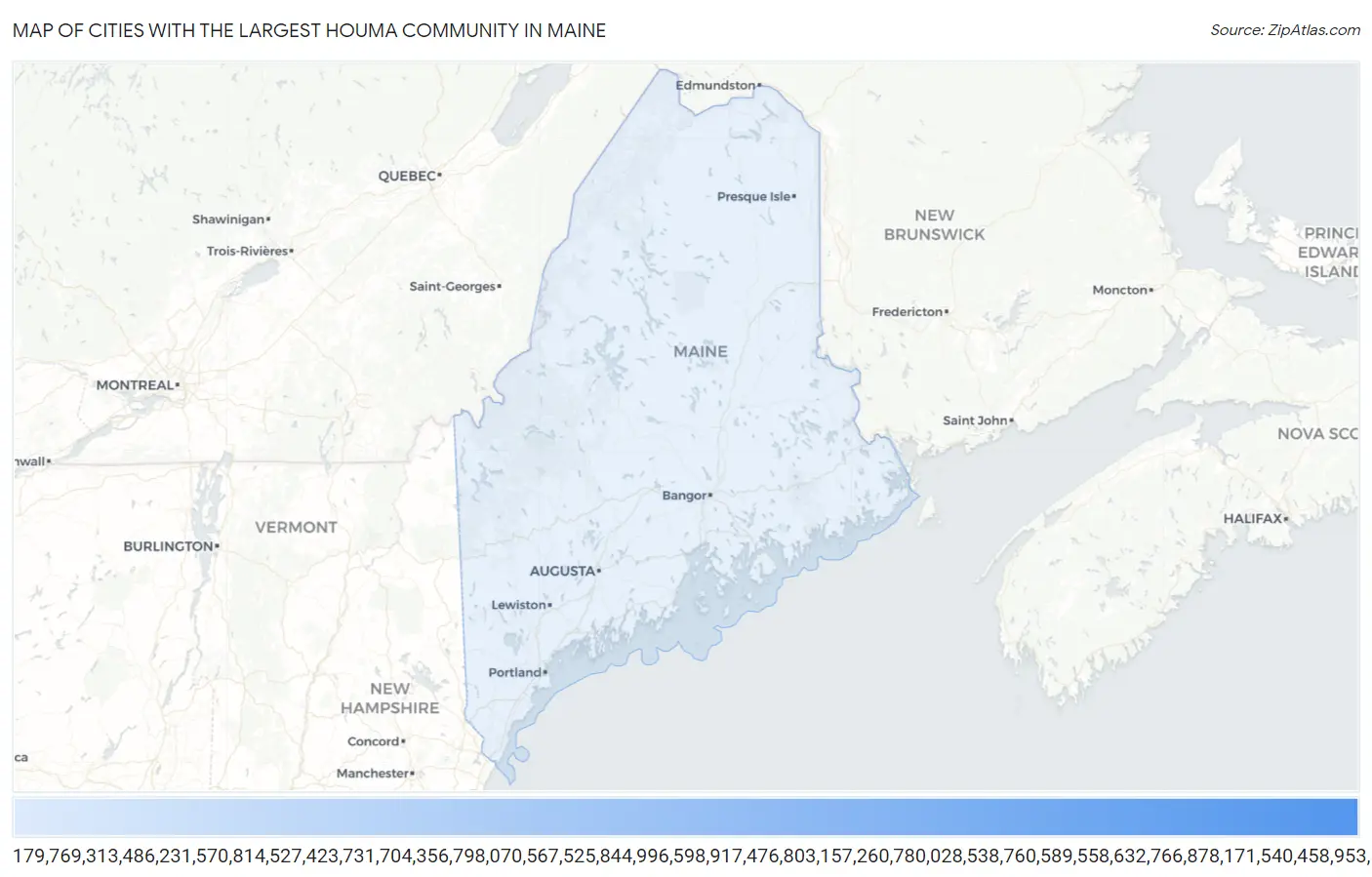 Cities with the Largest Houma Community in Maine Map