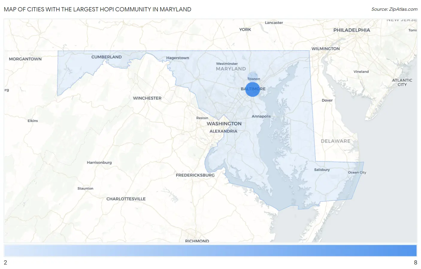 Cities with the Largest Hopi Community in Maryland Map