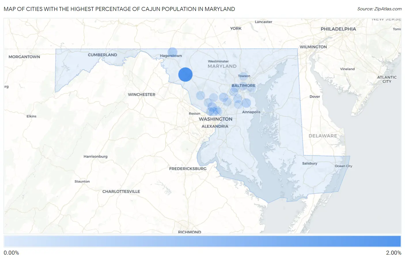 Cities with the Highest Percentage of Cajun Population in Maryland Map