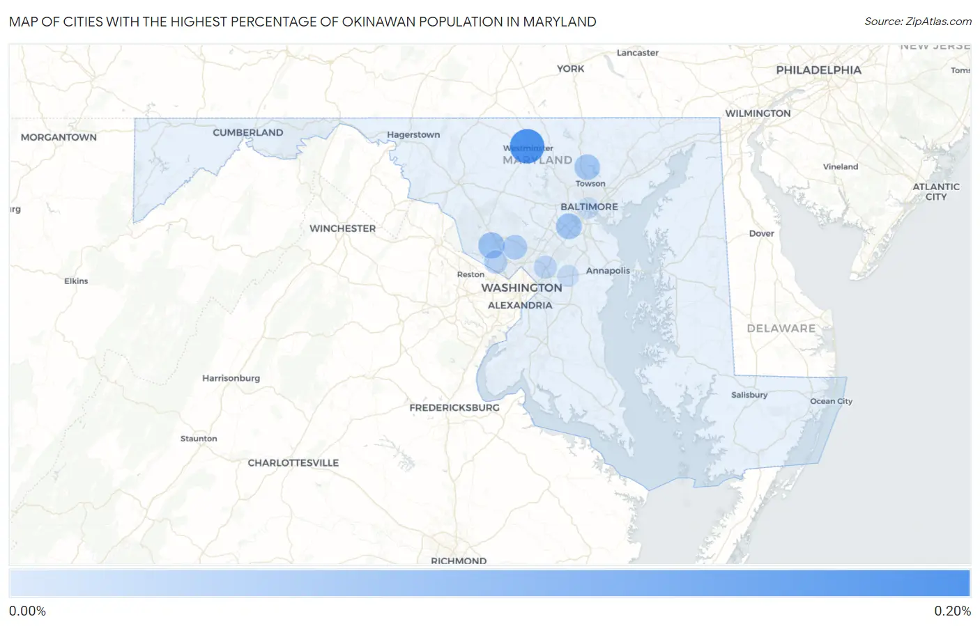 Cities with the Highest Percentage of Okinawan Population in Maryland Map