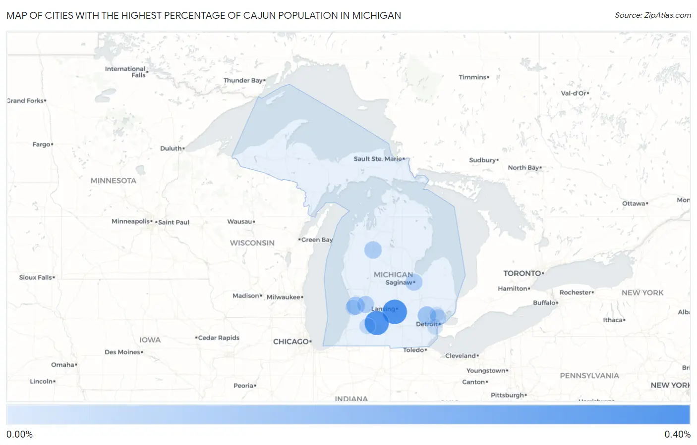 Cities with the Highest Percentage of Cajun Population in Michigan Map