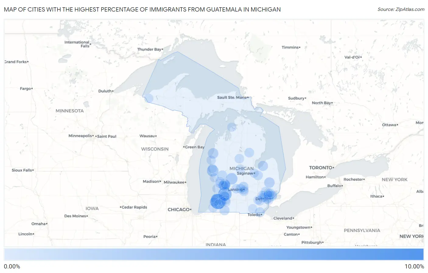 Cities with the Highest Percentage of Immigrants from Guatemala in Michigan Map