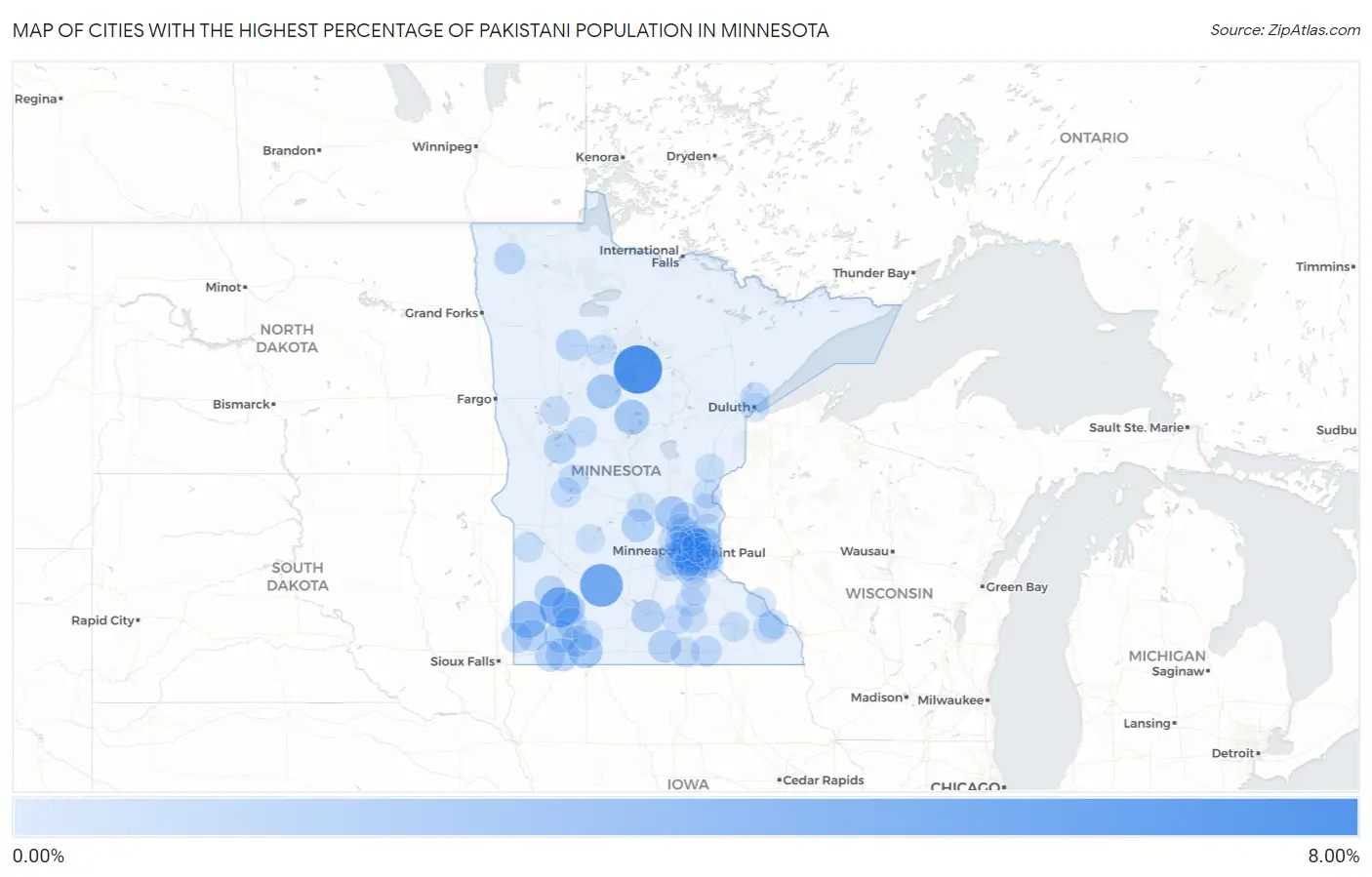 Cities with the Highest Percentage of Pakistani Population in Minnesota Map