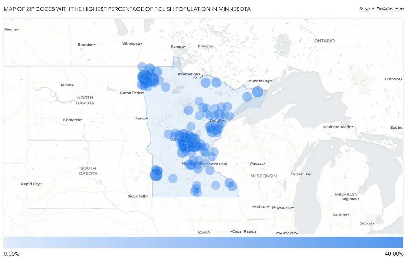 Zip Codes with the Highest Percentage of Polish Population in Minnesota Map