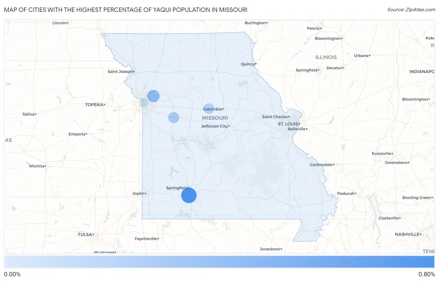 Cities with the Highest Percentage of Yaqui Population in Missouri Map