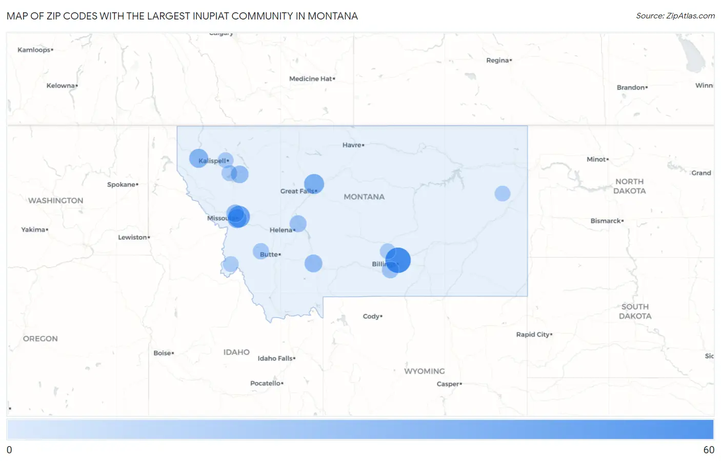 Zip Codes with the Largest Inupiat Community in Montana Map