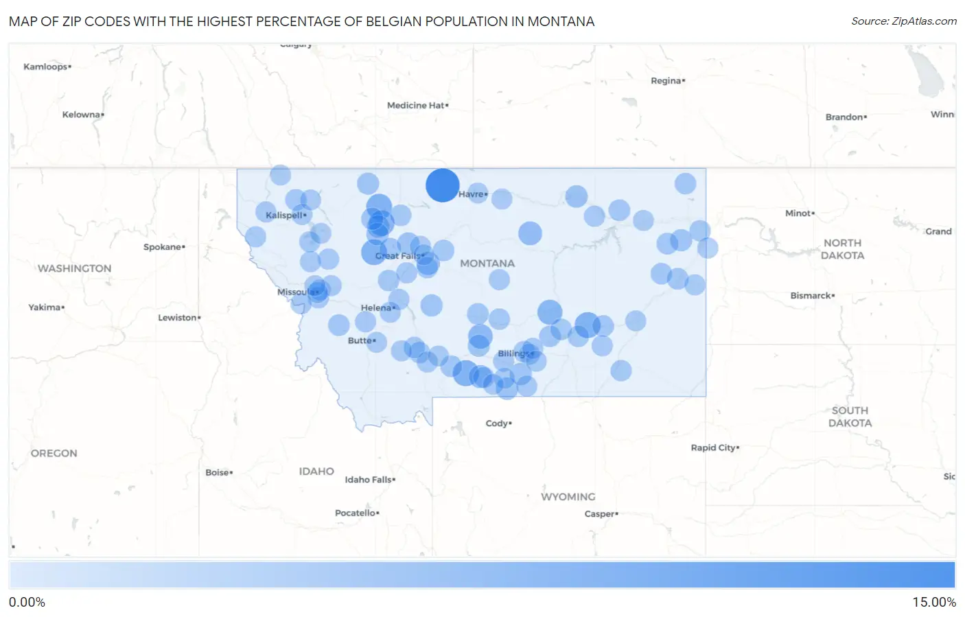 Zip Codes with the Highest Percentage of Belgian Population in Montana Map