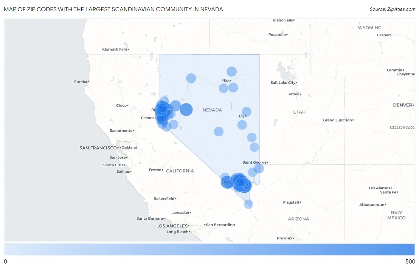 Zip Codes with the Largest Scandinavian Community in Nevada Map