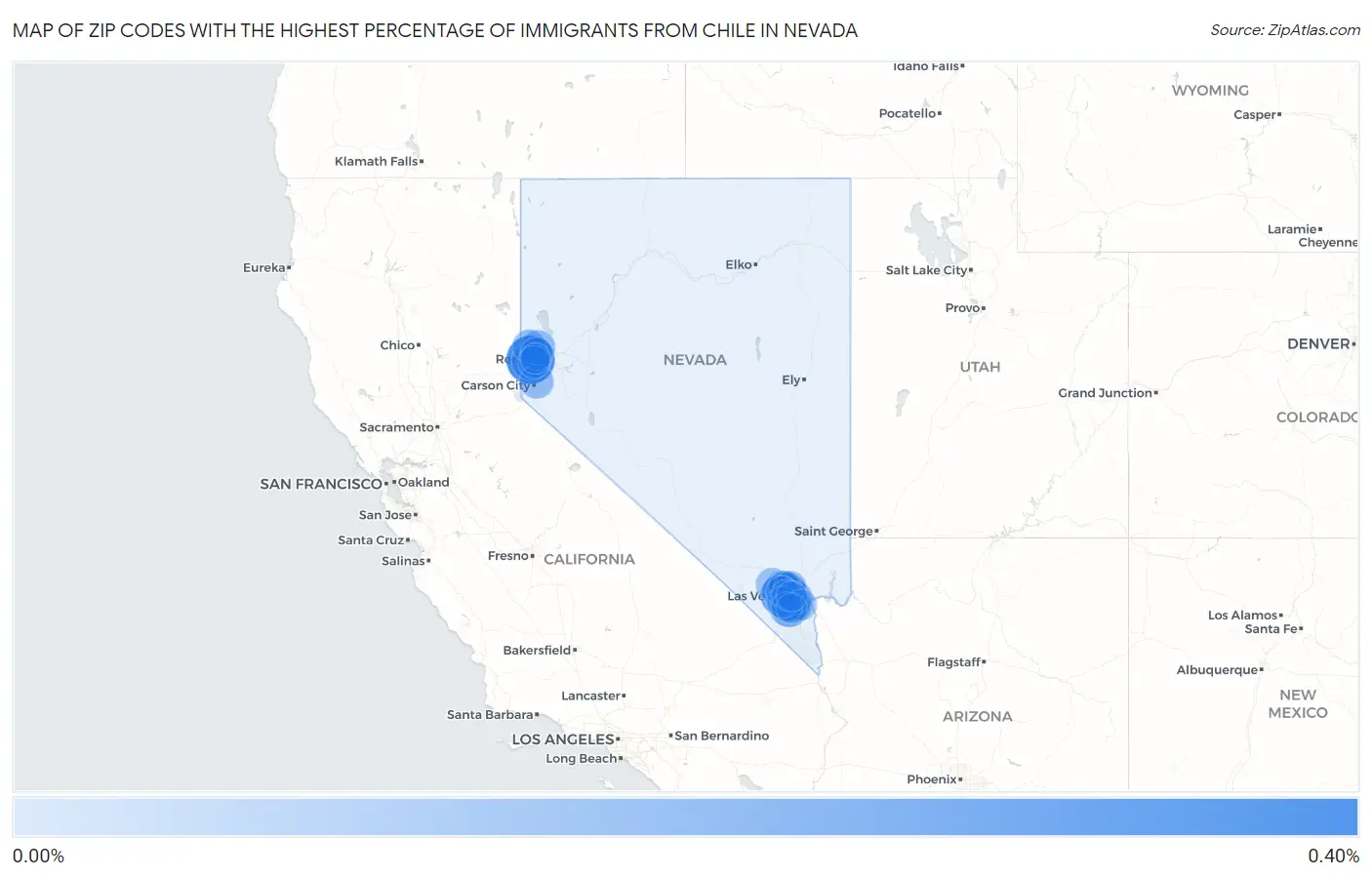 Zip Codes with the Highest Percentage of Immigrants from Chile in Nevada Map