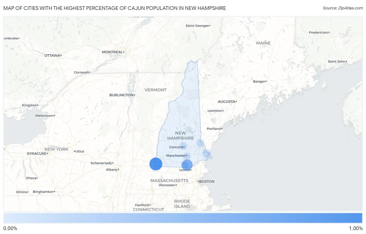 Cities with the Highest Percentage of Cajun Population in New Hampshire Map