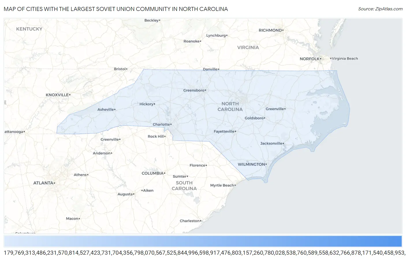 Cities with the Largest Soviet Union Community in North Carolina Map