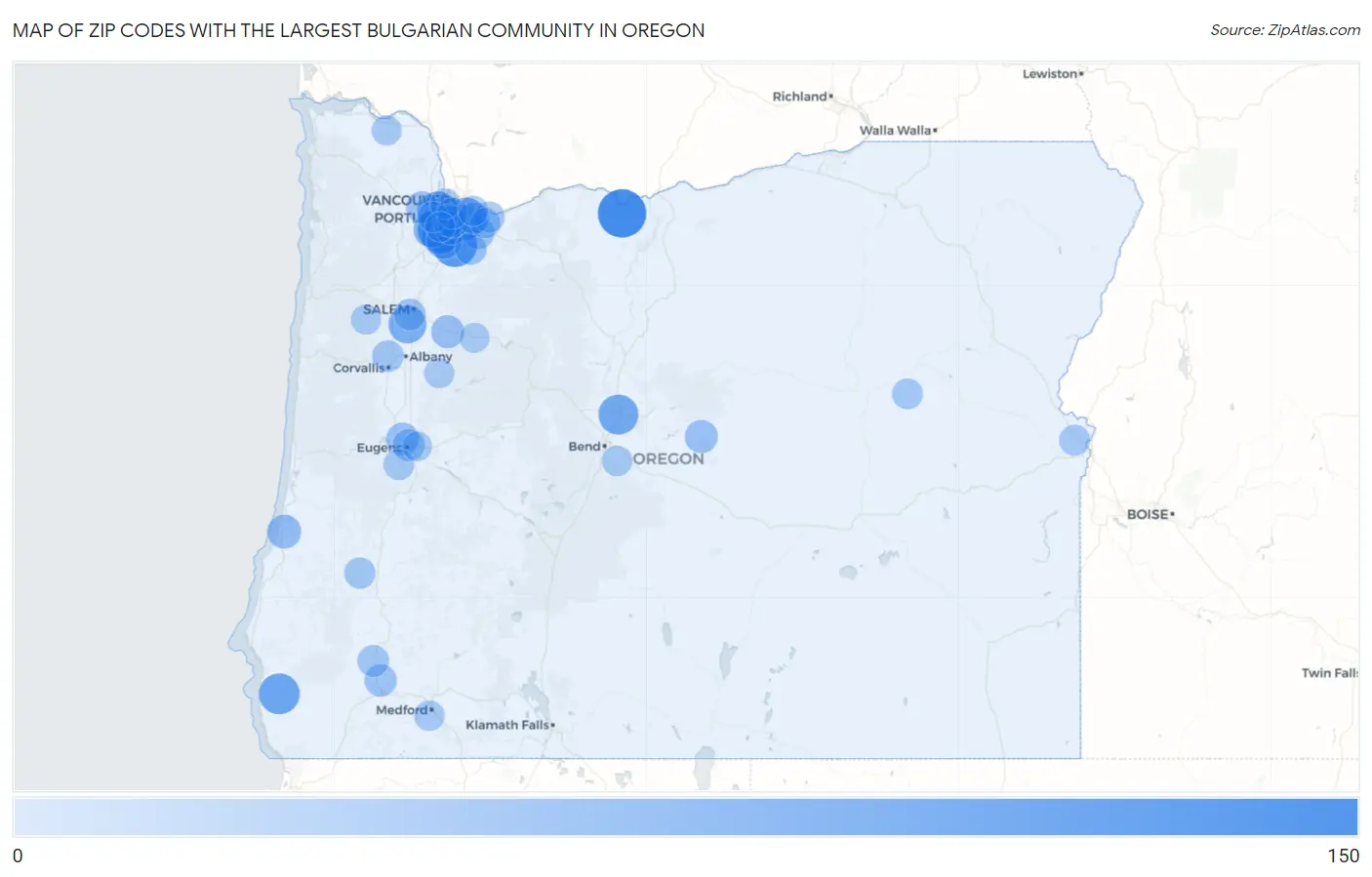 Zip Codes with the Largest Bulgarian Community in Oregon Map