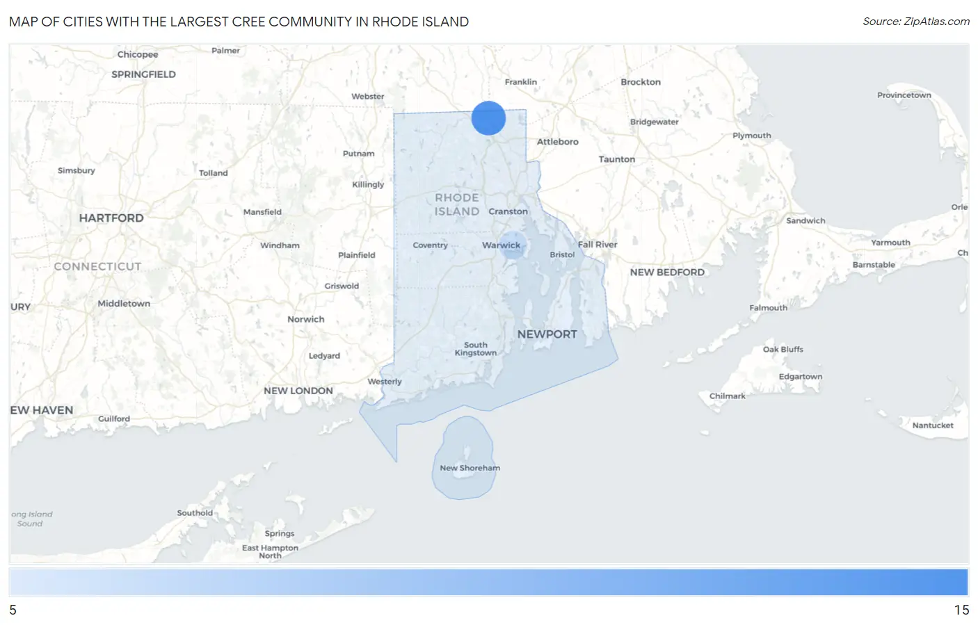 Cities with the Largest Cree Community in Rhode Island Map