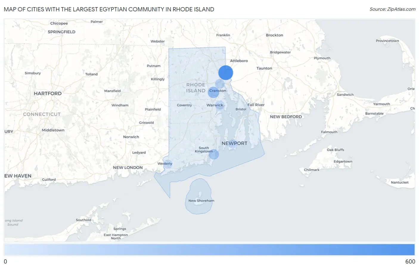 Cities with the Largest Egyptian Community in Rhode Island Map