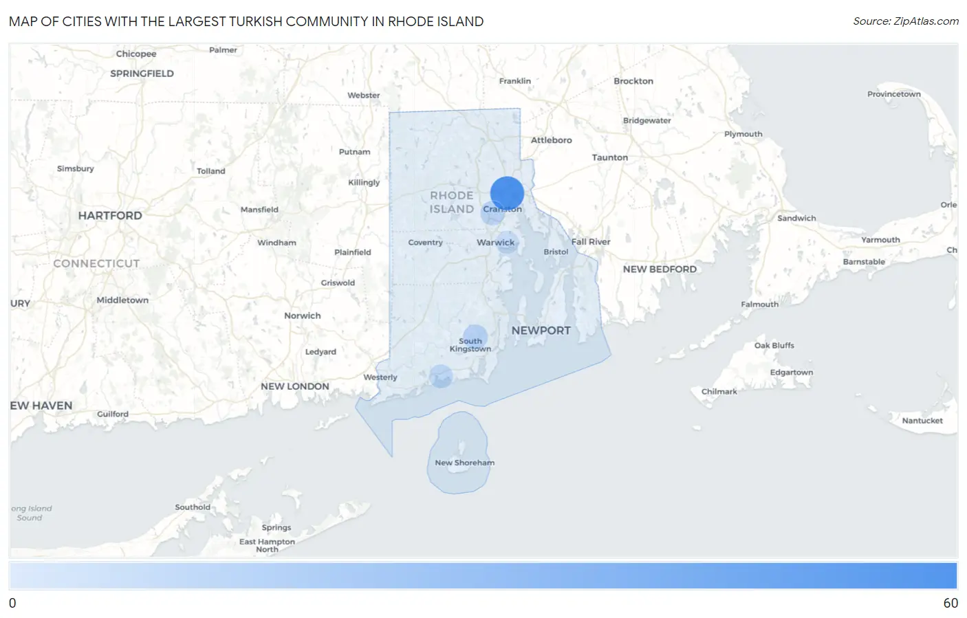 Cities with the Largest Turkish Community in Rhode Island Map