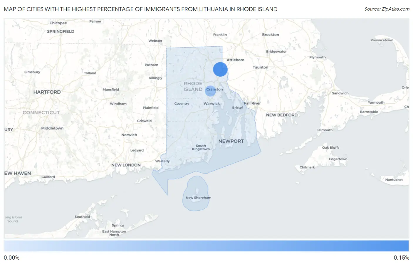 Cities with the Highest Percentage of Immigrants from Lithuania in Rhode Island Map