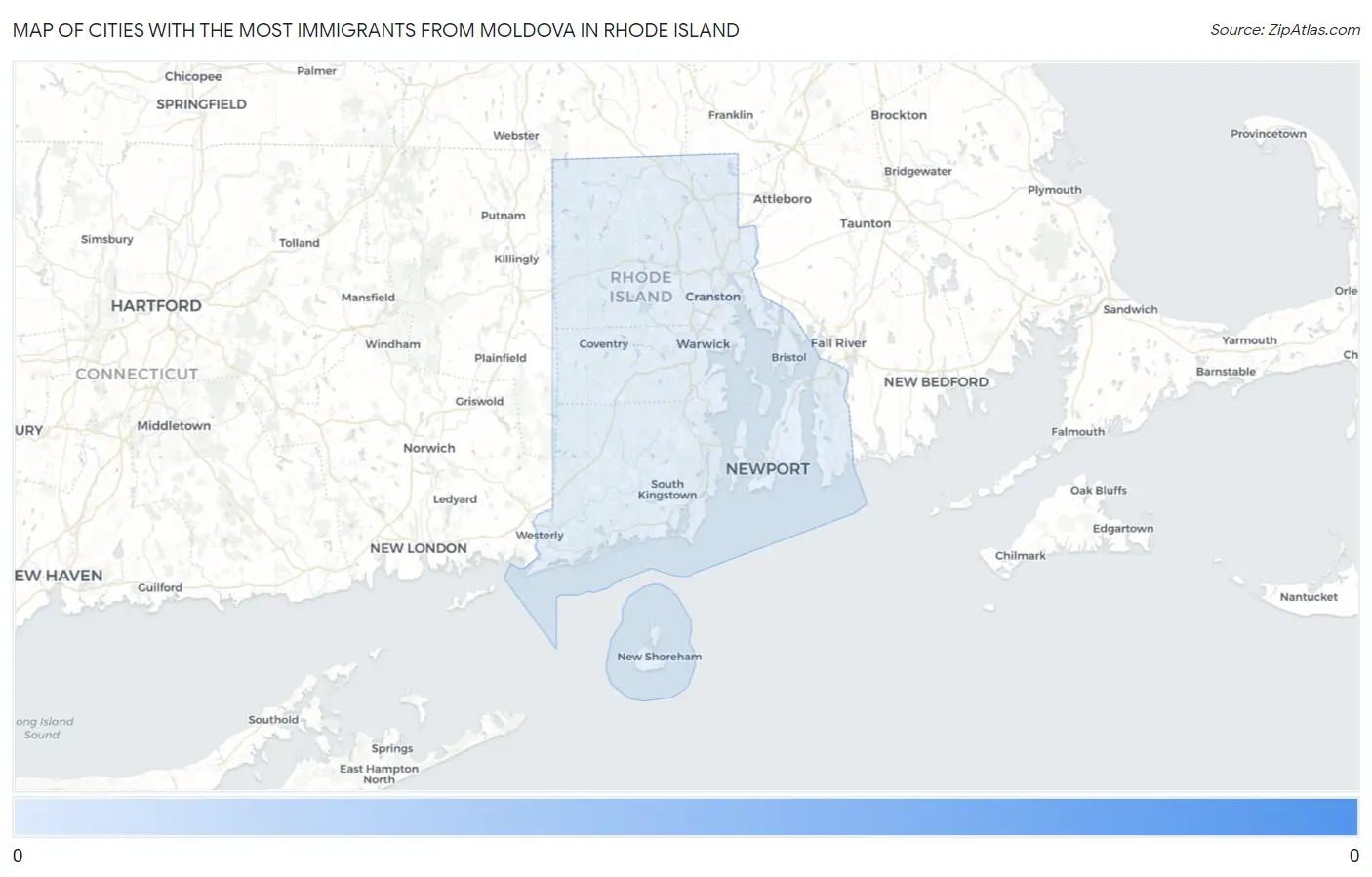 Cities with the Most Immigrants from Moldova in Rhode Island Map