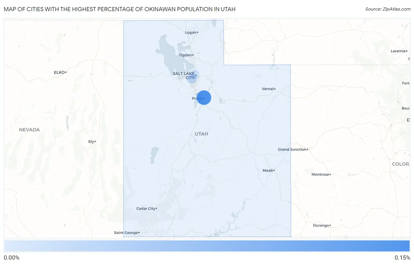 Cities with the Highest Percentage of Okinawan Population in Utah Map