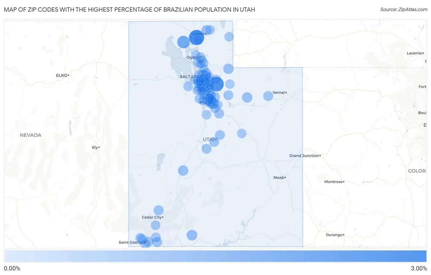 Zip Codes with the Highest Percentage of Brazilian Population in Utah Map