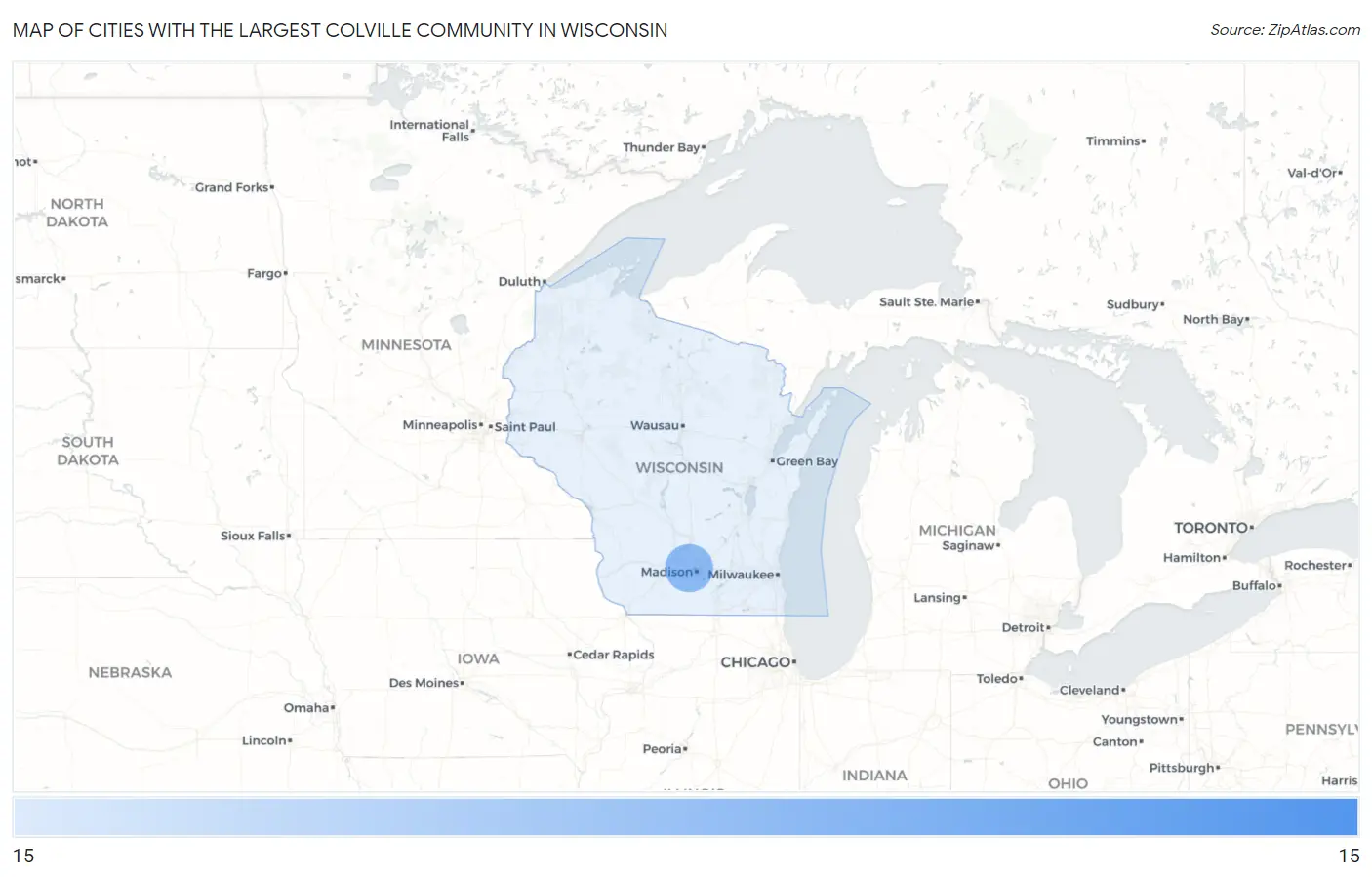 Cities with the Largest Colville Community in Wisconsin Map