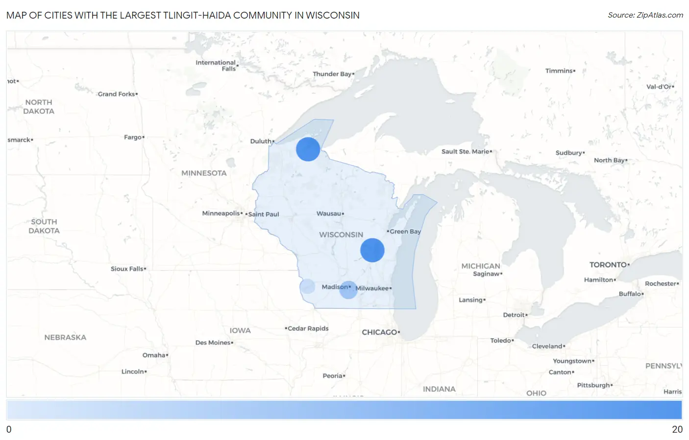 Cities with the Largest Tlingit-Haida Community in Wisconsin Map