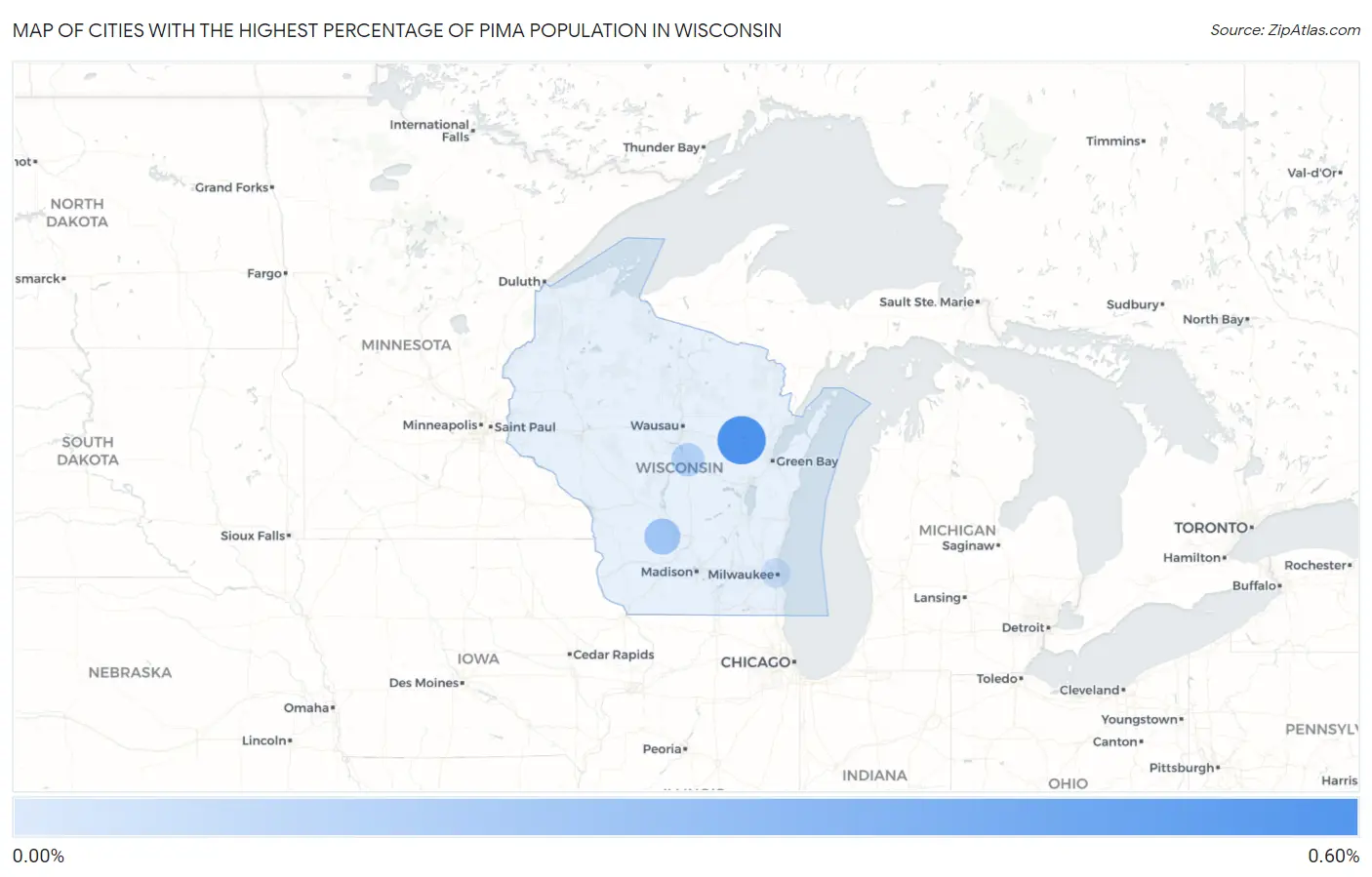 Cities with the Highest Percentage of Pima Population in Wisconsin Map