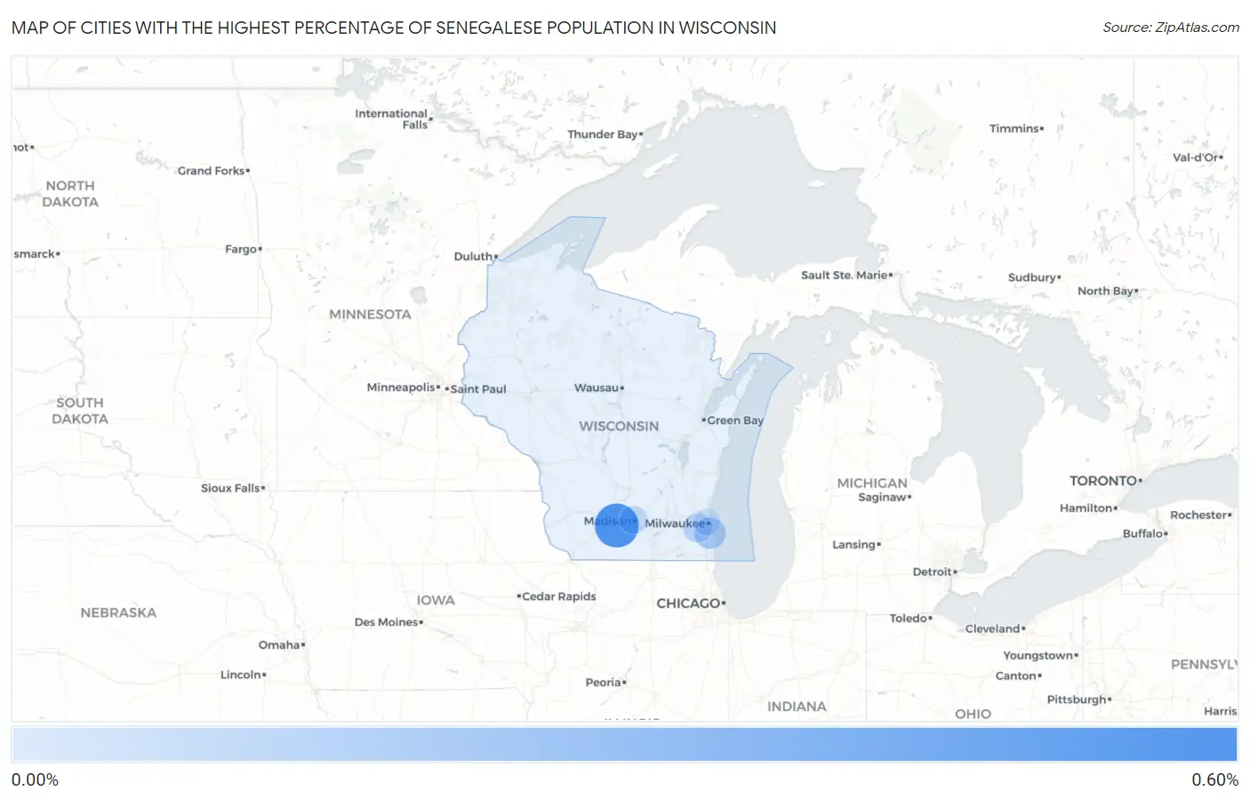 Cities with the Highest Percentage of Senegalese Population in Wisconsin Map