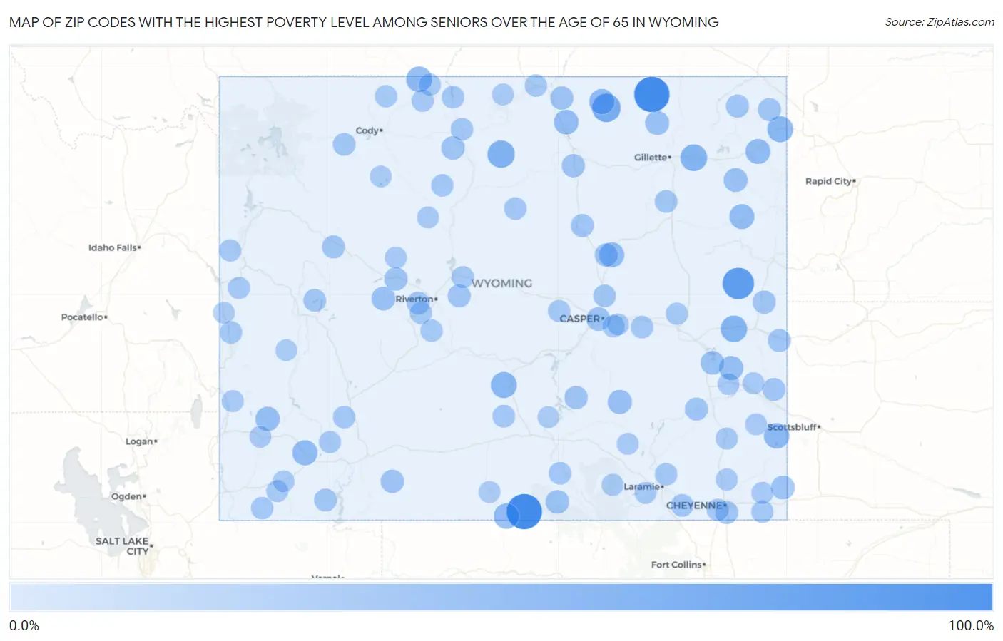 Zip Codes with the Highest Poverty Level Among Seniors Over the Age of 65 in Wyoming Map