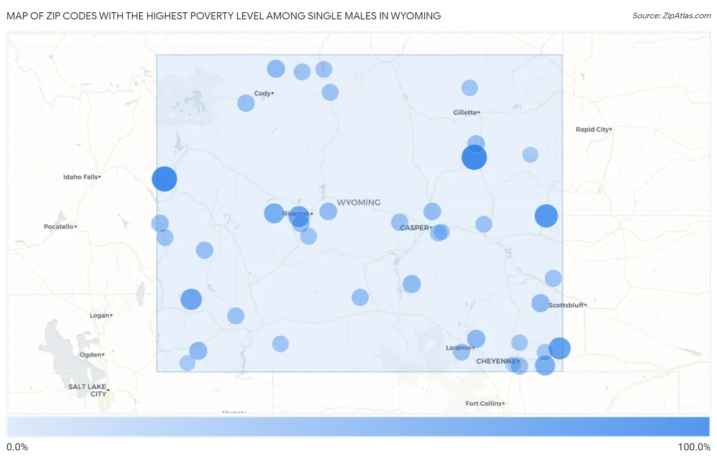 Zip Codes with the Highest Poverty Level Among Single Males in Wyoming Map