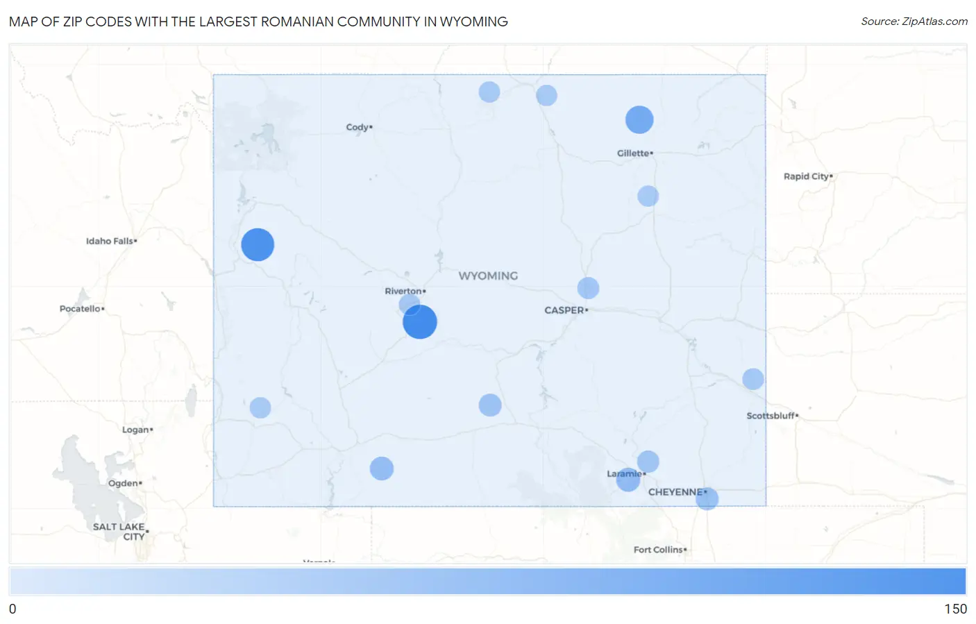 Zip Codes with the Largest Romanian Community in Wyoming Map