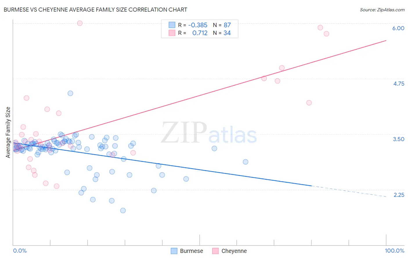 Burmese vs Cheyenne Average Family Size