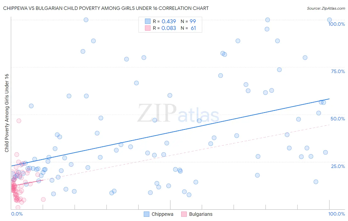 Chippewa vs Bulgarian Child Poverty Among Girls Under 16