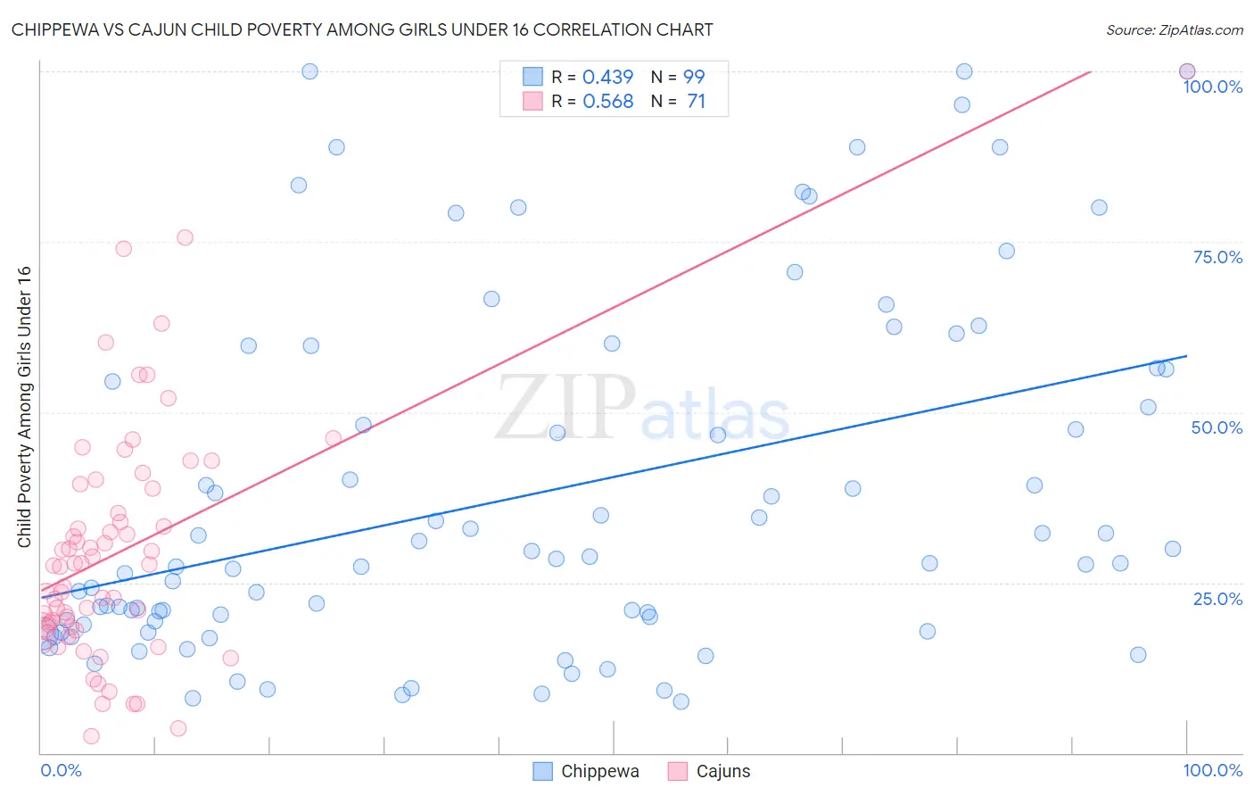 Chippewa vs Cajun Child Poverty Among Girls Under 16