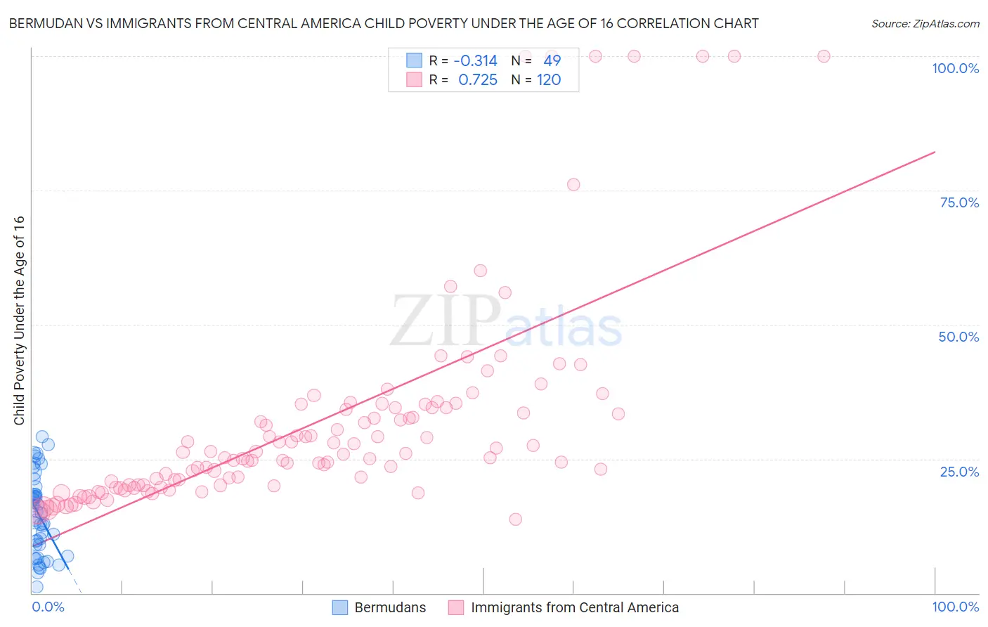 Bermudan vs Immigrants from Central America Child Poverty Under the Age of 16