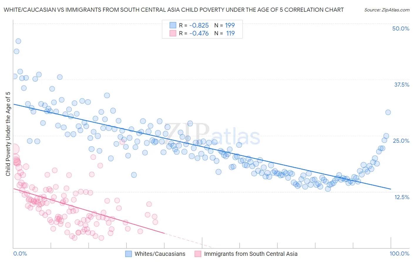 White/Caucasian vs Immigrants from South Central Asia Child Poverty Under the Age of 5