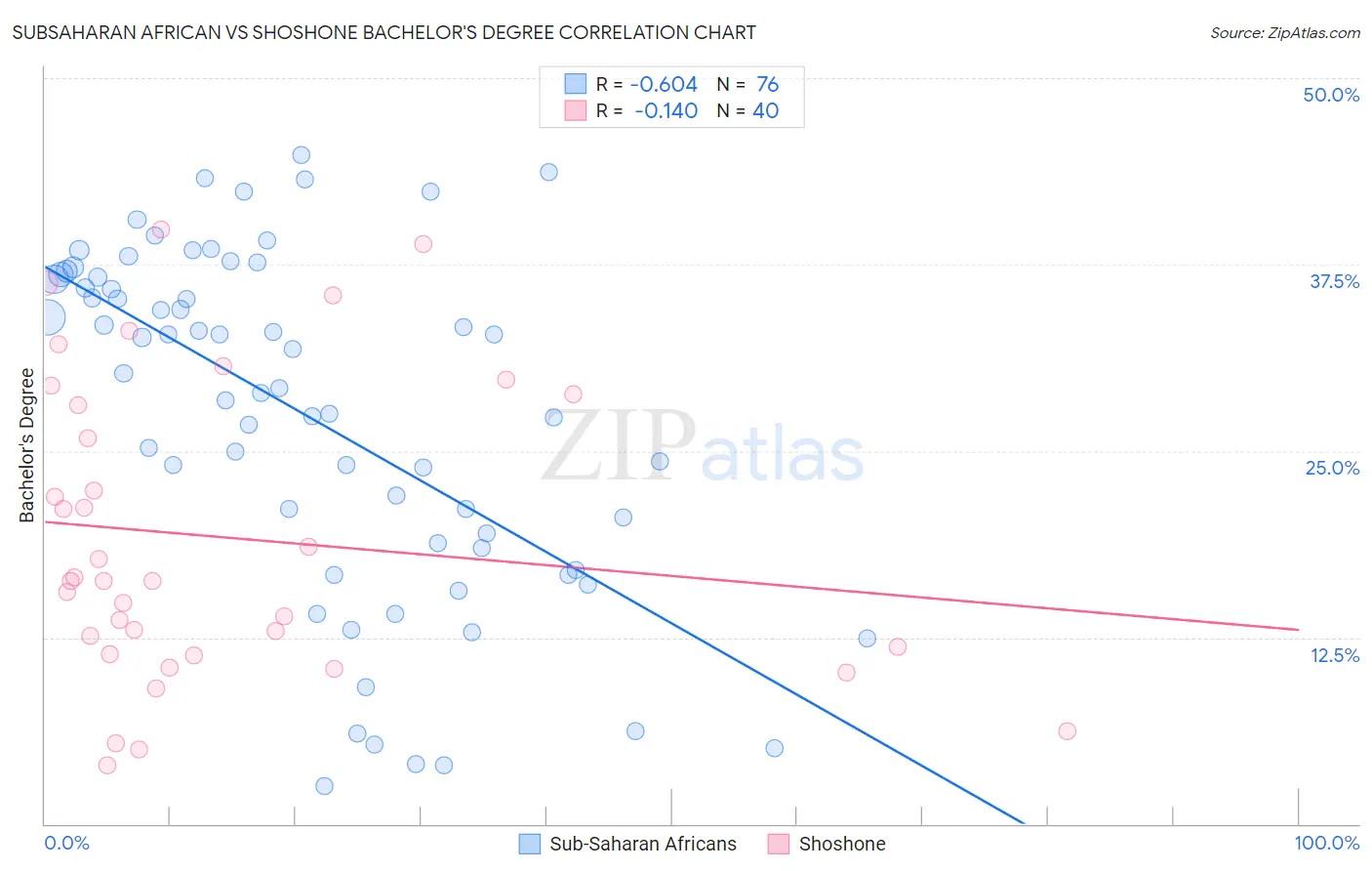 Subsaharan African vs Shoshone Bachelor's Degree