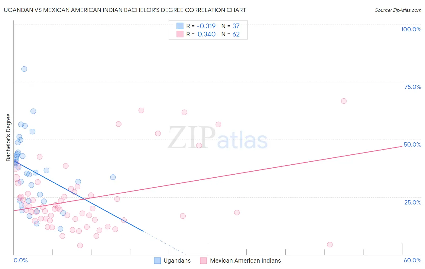 Ugandan vs Mexican American Indian Bachelor's Degree