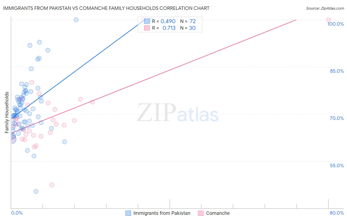 Immigrants from Pakistan vs Comanche Family Households