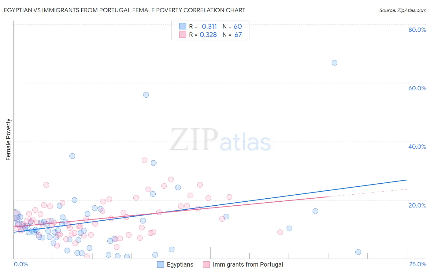 Egyptian vs Immigrants from Portugal Female Poverty