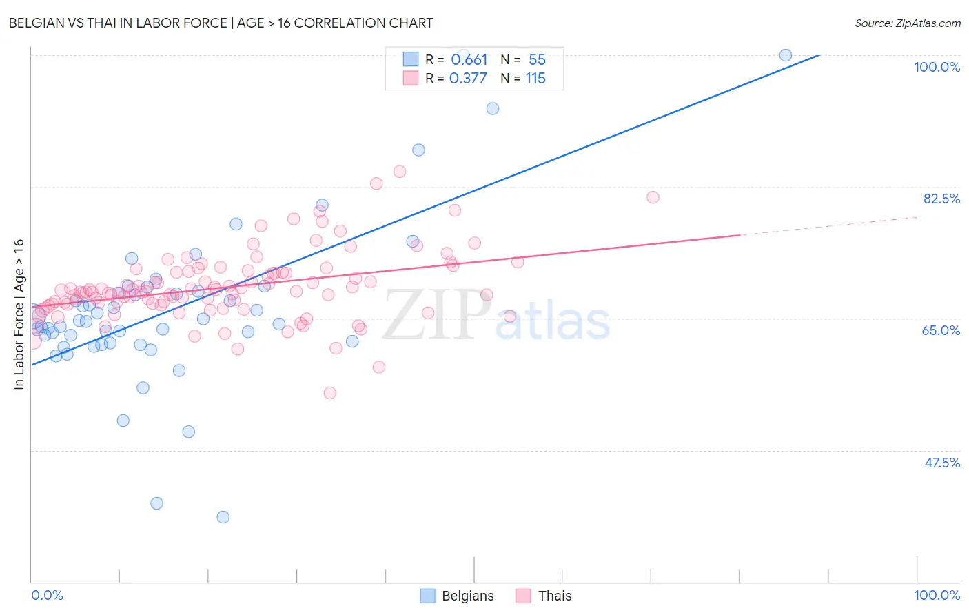 Belgian vs Thai In Labor Force | Age > 16