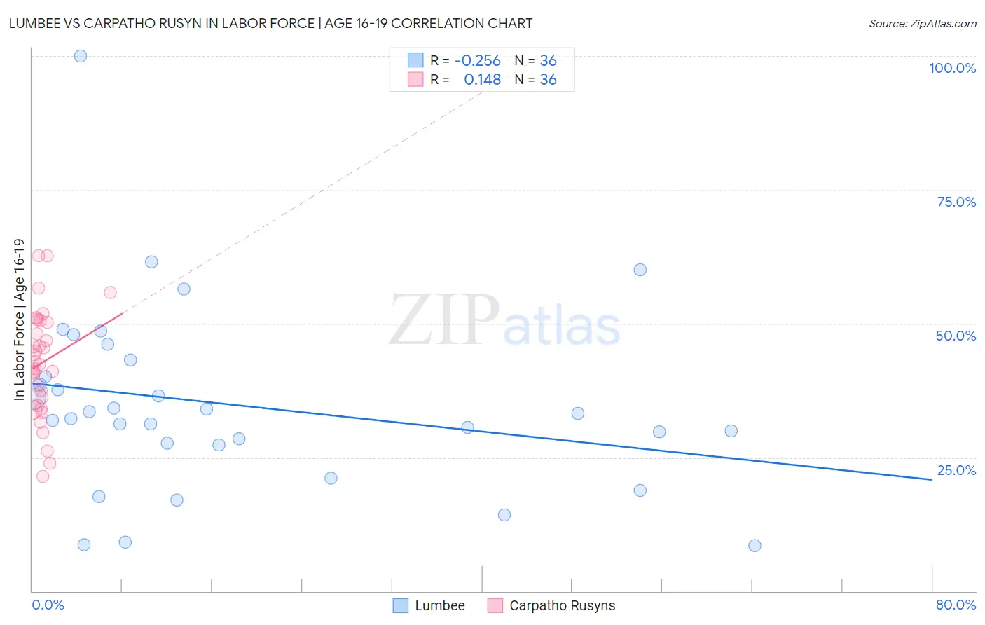 Lumbee vs Carpatho Rusyn In Labor Force | Age 16-19