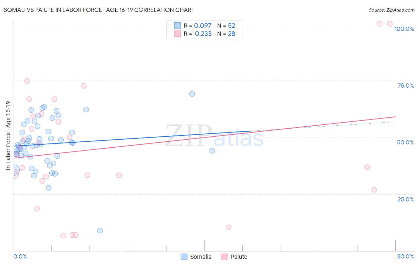 Somali vs Paiute In Labor Force | Age 16-19