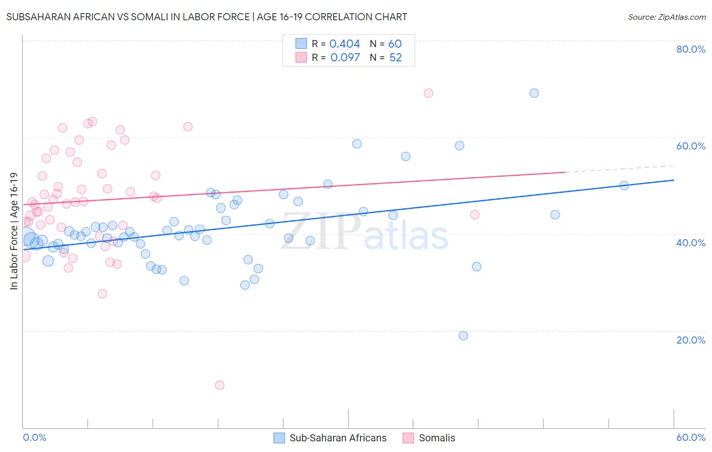 Subsaharan African vs Somali In Labor Force | Age 16-19