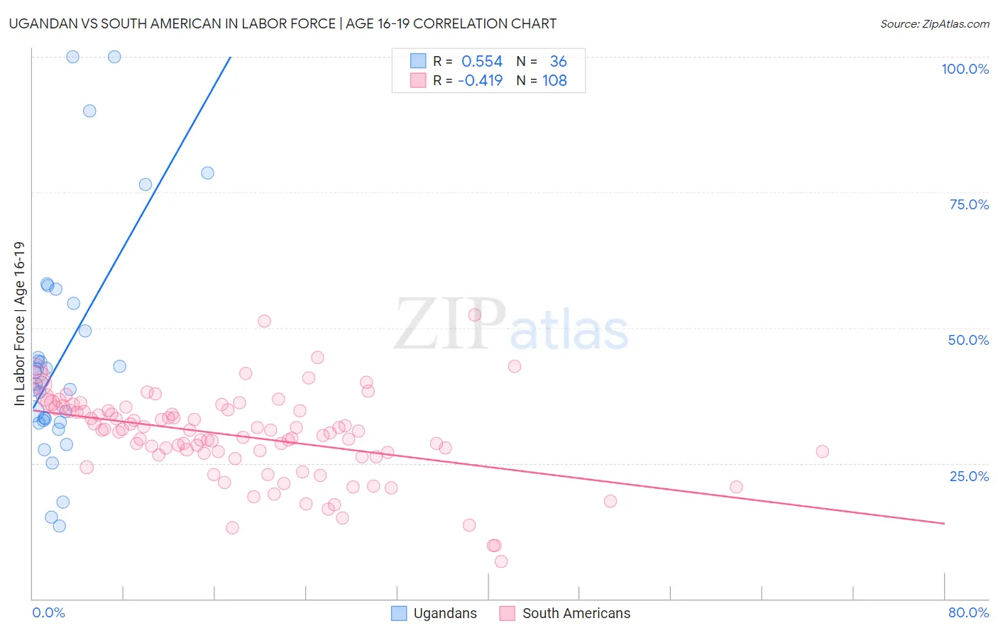 Ugandan vs South American In Labor Force | Age 16-19